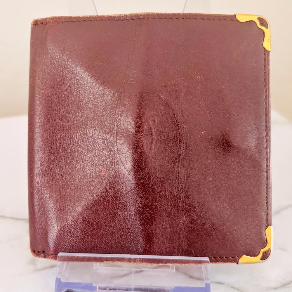 Cartier Vintage Burgundy‎ Leather Wallet with Gold Accents